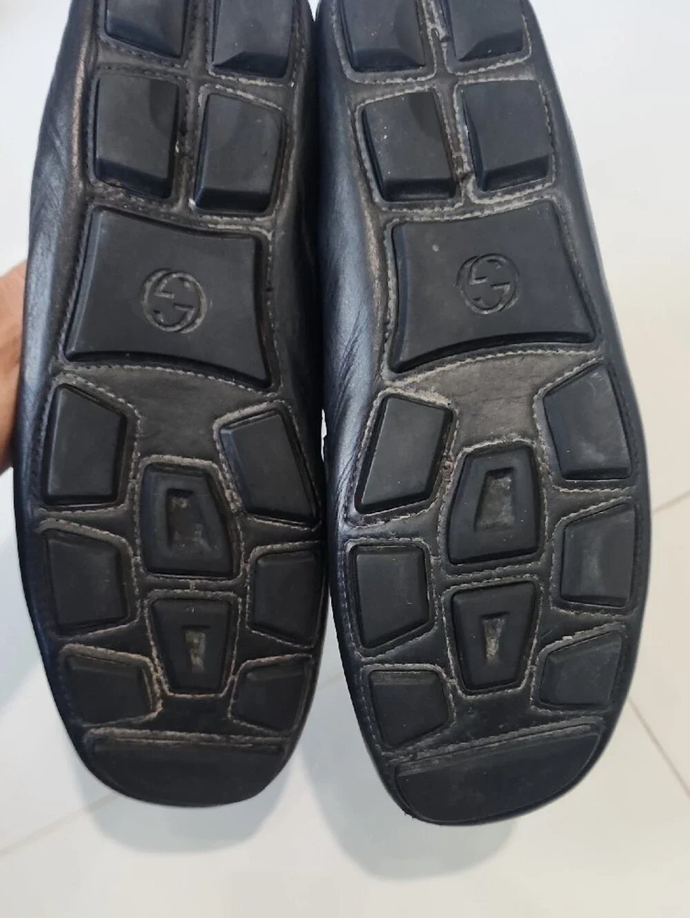Gucci Black Leather Loafers with Green and Red Web & Gold Double G